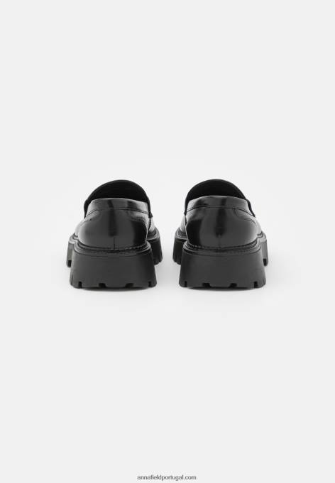 mulheres chinelos de couro preto F4BZ0D1791 Anna Field