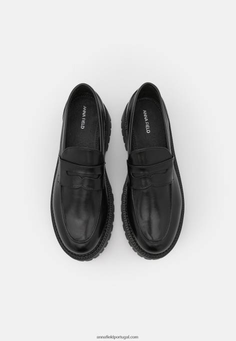 mulheres chinelos de couro preto F4BZ0D1791 Anna Field