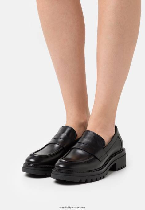 mulheres chinelos de couro preto F4BZ0D1817 Anna Field