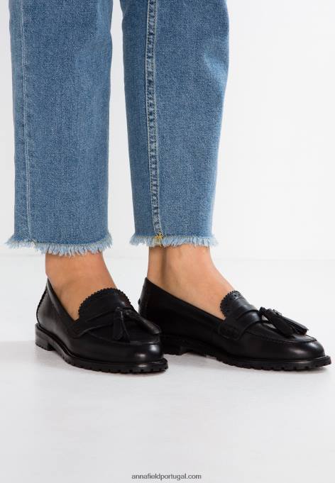 mulheres chinelos de couro preto F4BZ0D1829 Anna Field