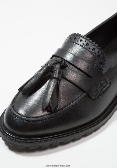 mulheres chinelos de couro preto F4BZ0D1829 Anna Field