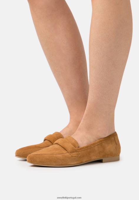 mulheres slip-ons de couro conhaque F4BZ0D1819 Anna Field