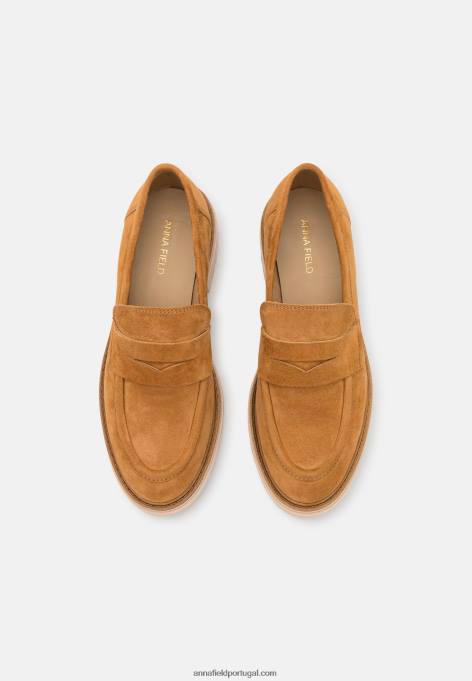 mulheres slip-ons de couro conhaque F4BZ0D1822 Anna Field