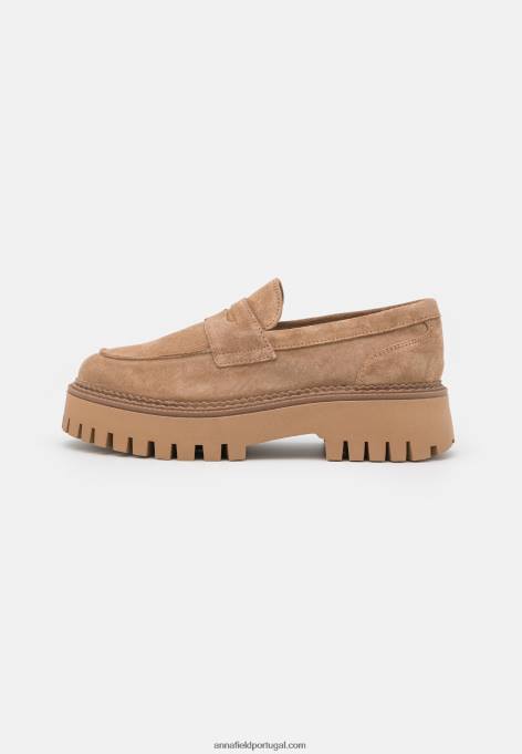 mulheres slip-ons de couro taupe F4BZ0D1783 Anna Field
