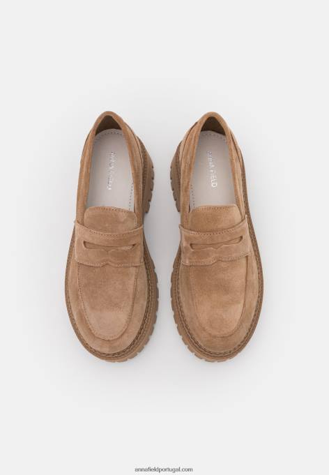 mulheres slip-ons de couro taupe F4BZ0D1783 Anna Field
