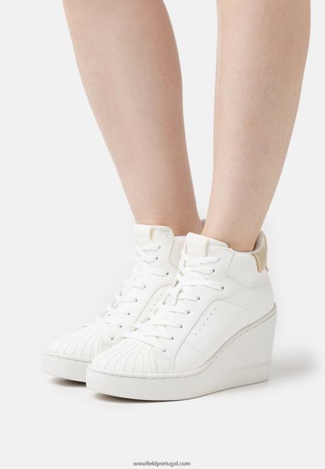 mulheres tênis cano alto branco/dourado F4BZ0D1231 Anna Field