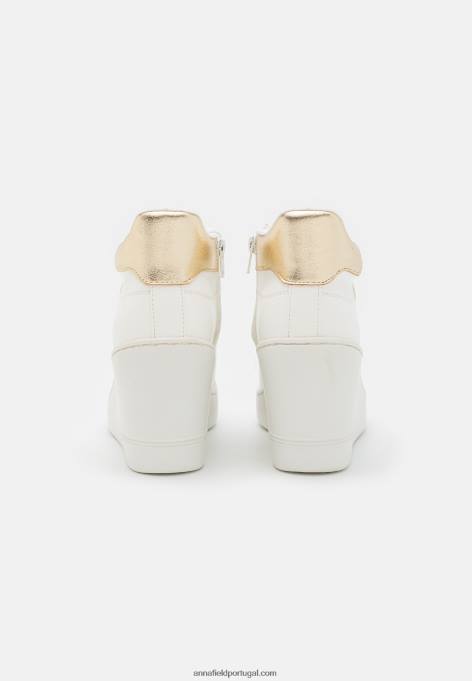 mulheres tênis cano alto branco/dourado F4BZ0D1231 Anna Field