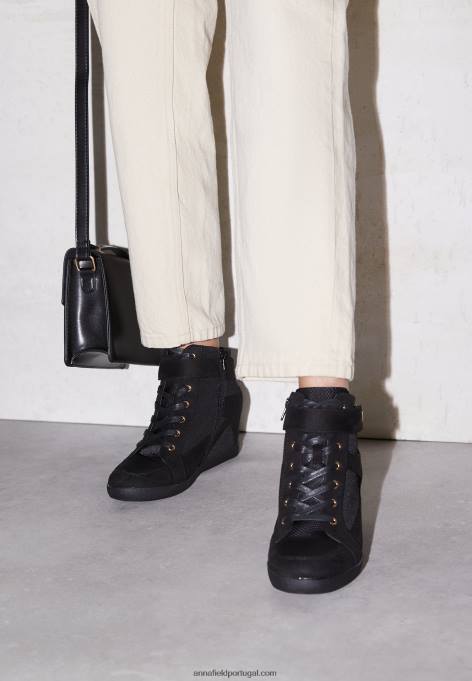 mulheres tênis cano alto preto F4BZ0D1228 Anna Field
