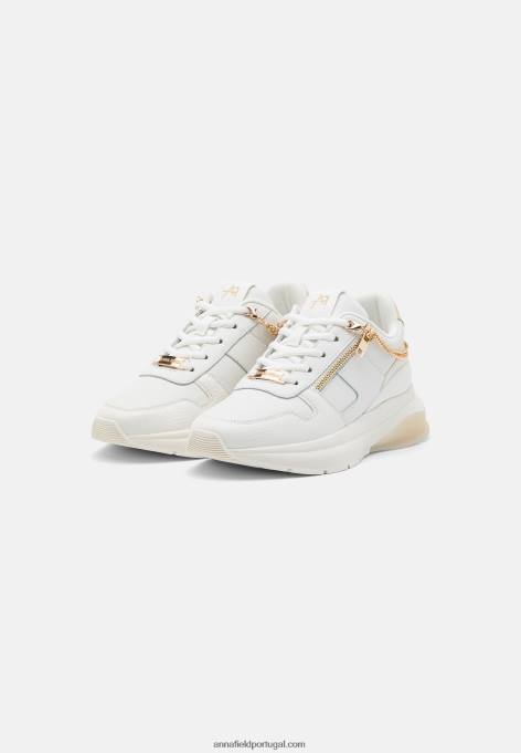 mulheres tênis de couro branco/dourado F4BZ0D1201 Anna Field