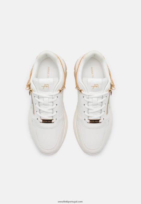 mulheres tênis de couro branco/dourado F4BZ0D1201 Anna Field